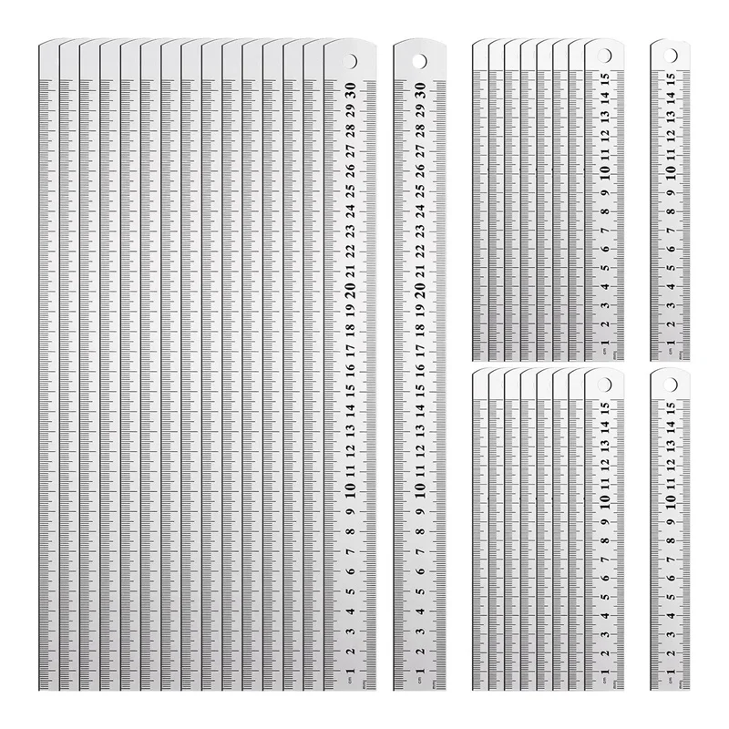 32 Pcs Metal Ruler Bulk Set 6 Inch And 12 Inch Metric Straight Edge Rulers Office Ruler