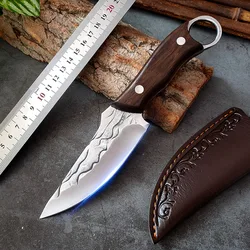 Coltello per disossare coltello da cuoco coltello affilato a codolo pieno da pesca mannaia per coltello da cucina rivetto fissaggio coltello con manico curvo in legno con guaina