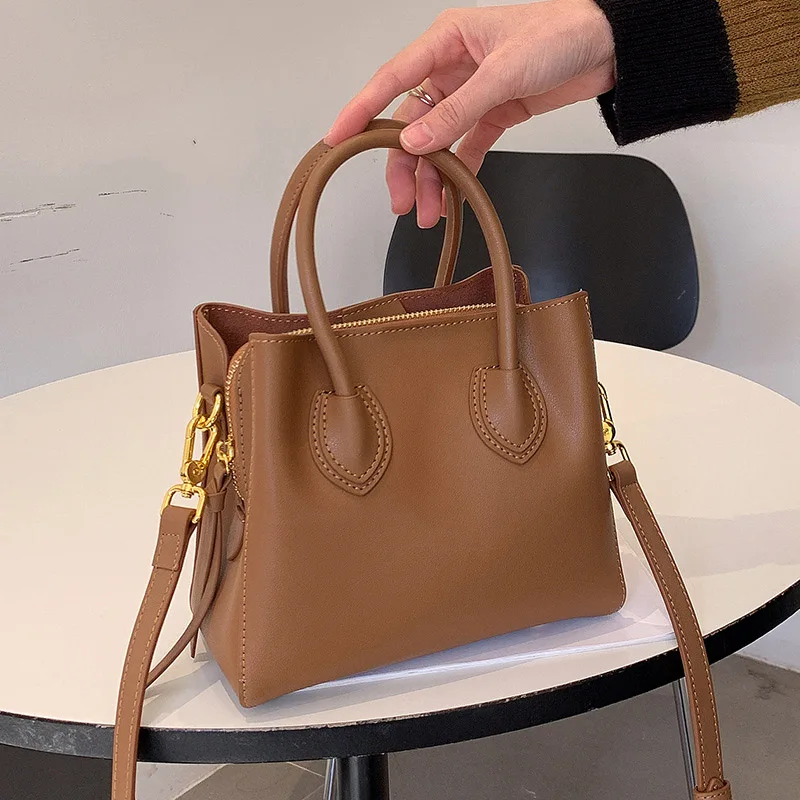 Fashion Female Split Leather Messenger Bags Large Capacity Women Commute Handbags Lady\'s Solid Color Single Shoulder Bag 2023