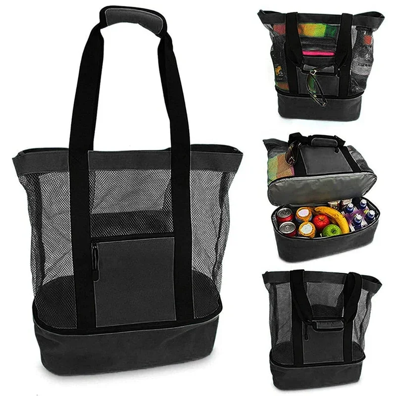 

High Capacity Women Mesh Transparent Bag Double-layer Heat Preservation Large Picnic Beach Bags Tote Office Lunch Snacks Bag