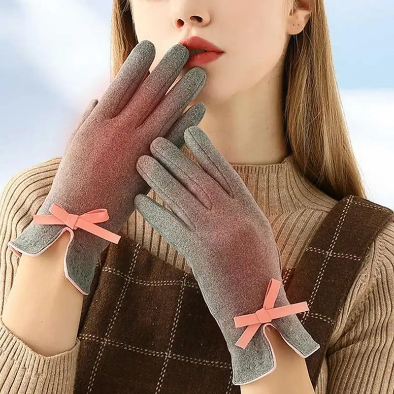 Women Touchscreen Gloves Womens Winter Warm Gloves Windproof Soft Warm Cozy Sports Winter Texting Gloves With Bow Cuff For Mens