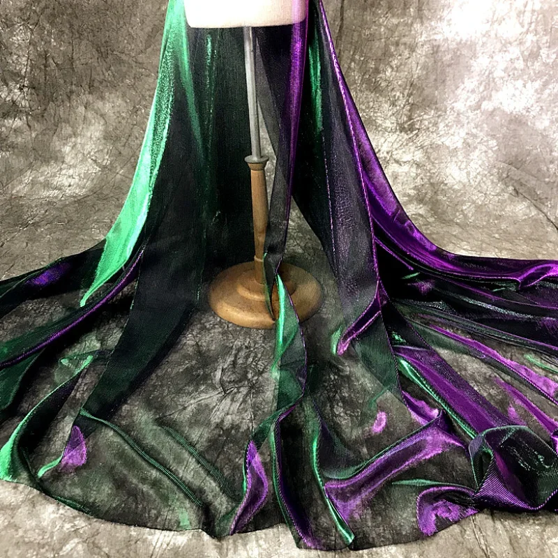 Purple Ghost Green Gradually Changing Color Mesh Designer Fabric Star River Skirt Clothing Laser Illusion Light Fabric