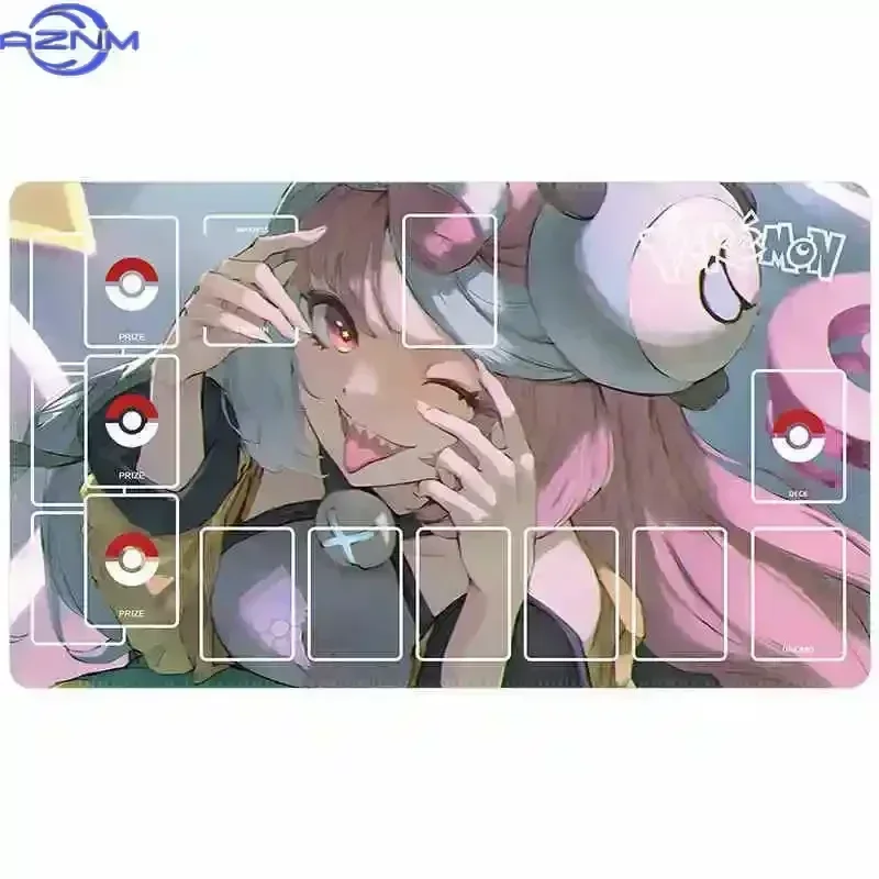Rubber Mousepad, Cute Anime Character TCG Playmat with Card Layout Zones, Non-slip Large Colorful Desk Mat for Trading Card Game
