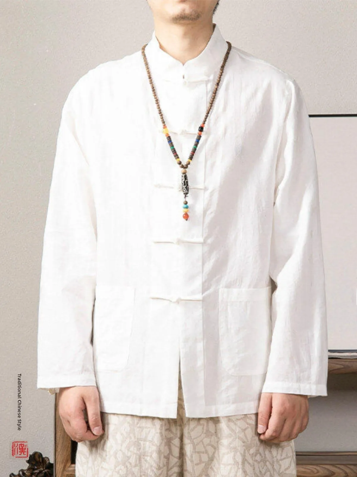 

Loose Cotton Linen Men's Long Sve irt Inner Wear Traditional Chinese Sle Spring Autumn Casual Breathable Outer Jaet