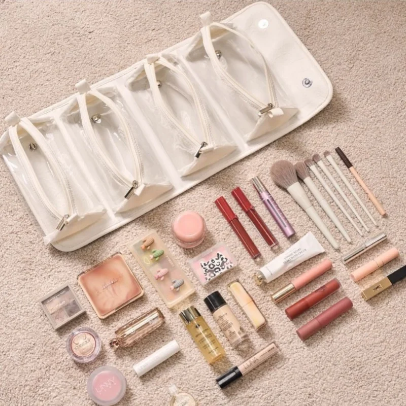 กระเป๋าเก็บเครื่องสำอางกันน้ำความจุขนาดใหญ่ กระเป๋าใส่อุปกรณ์อาบน้ำแบบพกพาสำหรับเดินทาง ช่องเก็บของแบบถอดได้ กระเป๋าใส่อุปกรณ์อาบน้ำในห้องน้ำ