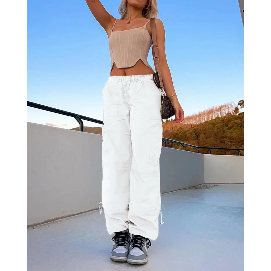 European and American loose straps multi-bag straight work casual pants