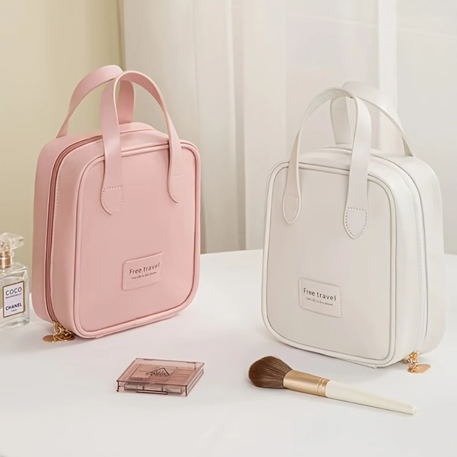 Sac cosmétique portable de grande capacité avec poignée de transport, trousse de voyage pour poudres de toilette, évaluation du maquillage