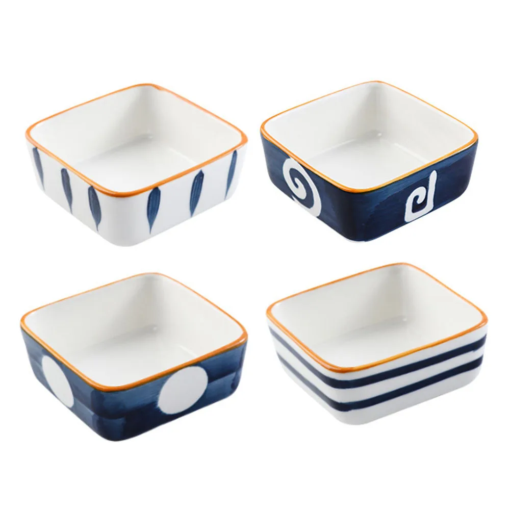 

4Pcs Ceramic Seasoning Dish Hand-Painted Snack Bowls for Salt Pepper Chili Mustard Oil Vinegar Condiments Japanese Dipping Sauce