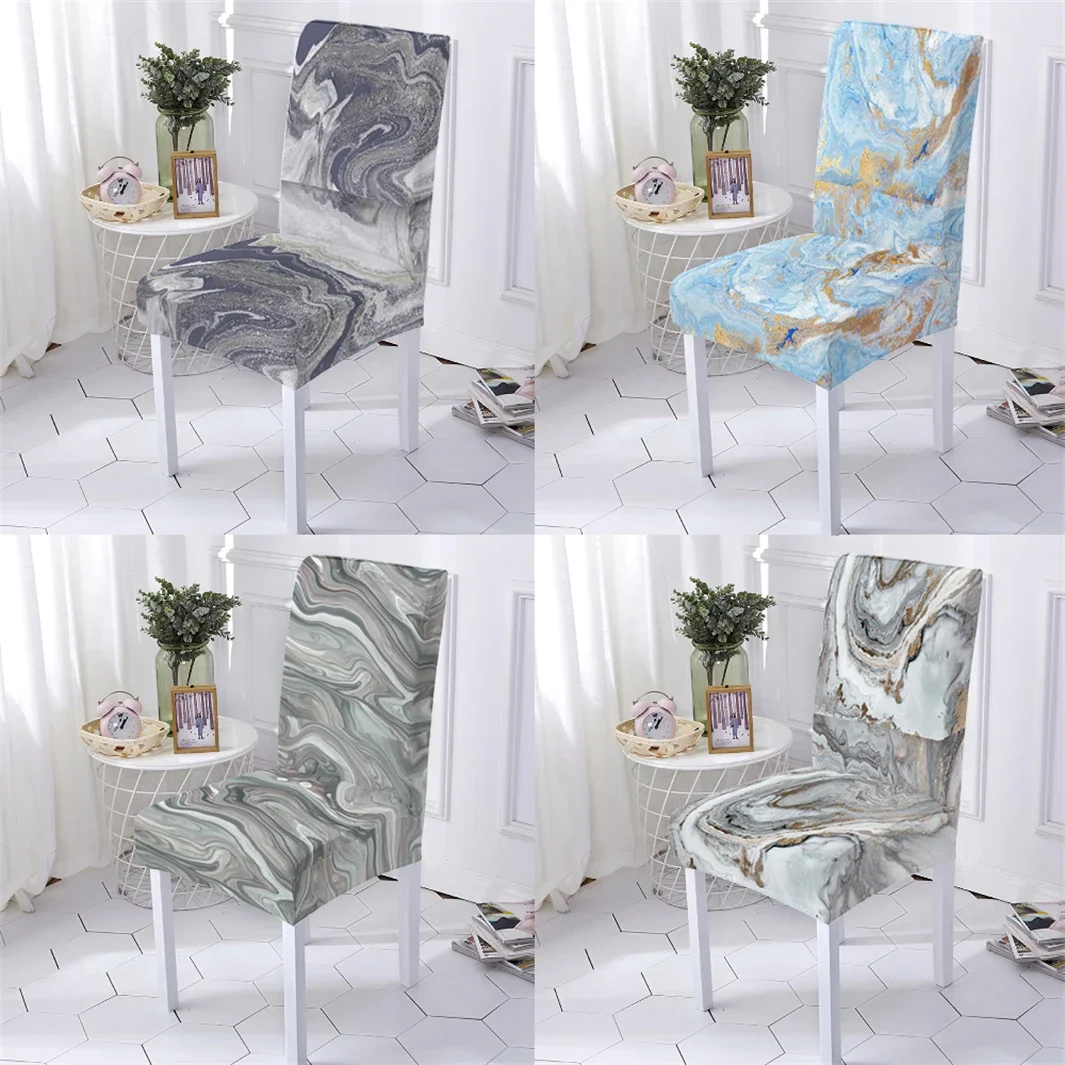 Geometry Style Chair Cover With Back Marble Pattern High Back Spande Chairs Covers For Dining Room Kitchen Slipcover Removable