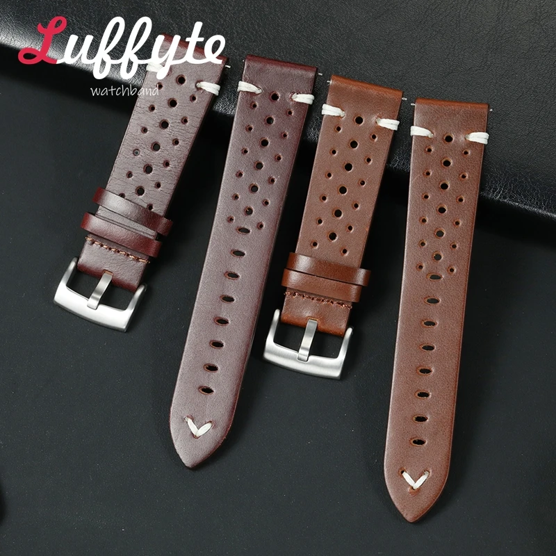 Vintage Genuine Leather Watch Strap 20mm 22mm Men Women Breathable Watchband Quick Release Cowhide Watch Bracelets