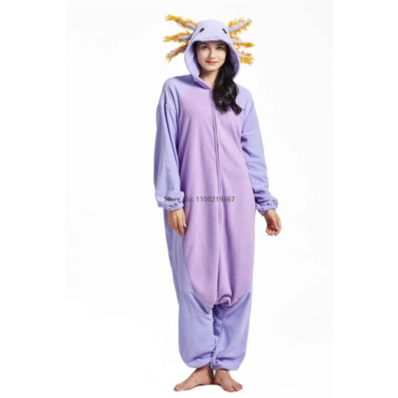 Halloween Purple Axolotl Cosplay Onesie For Adult Women Men Animal Kigurumis Pyjamas Cartoon Pajama Homewear Party Costume