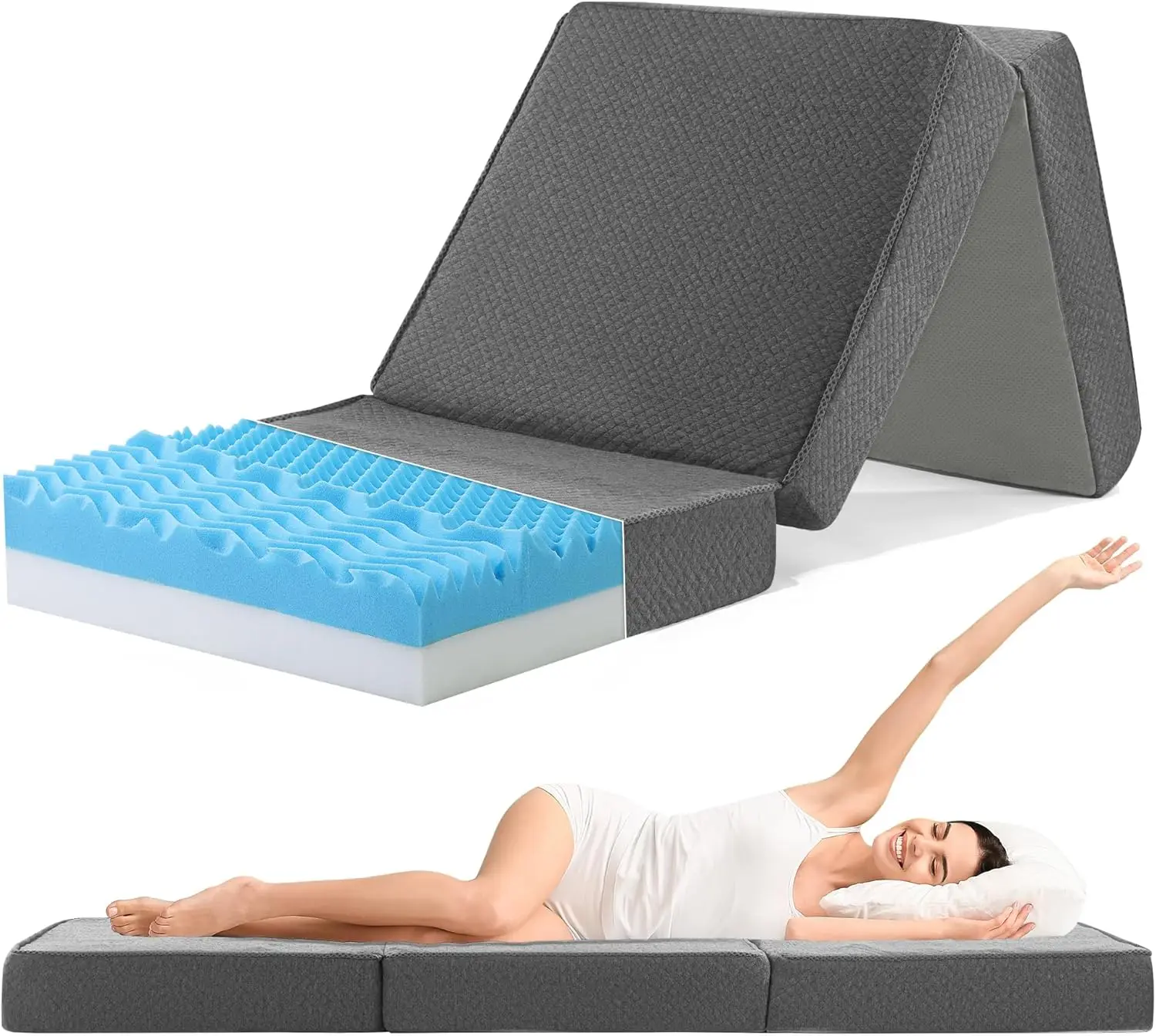 

5-Zone Memory Foam Tri-fold Mattress, 4 Inch Single Size Foldable Mattress with Washable Cover, Portable Floor Mat Bed