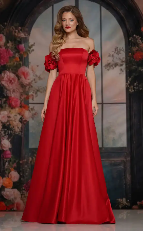 فساتين طويلة مخصصة من Charmeuse متقاطعة ثنيات على شكل زهرة على شكل حرف a مكشوفة الكتف فساتين مناسبة مخصصة رائعة