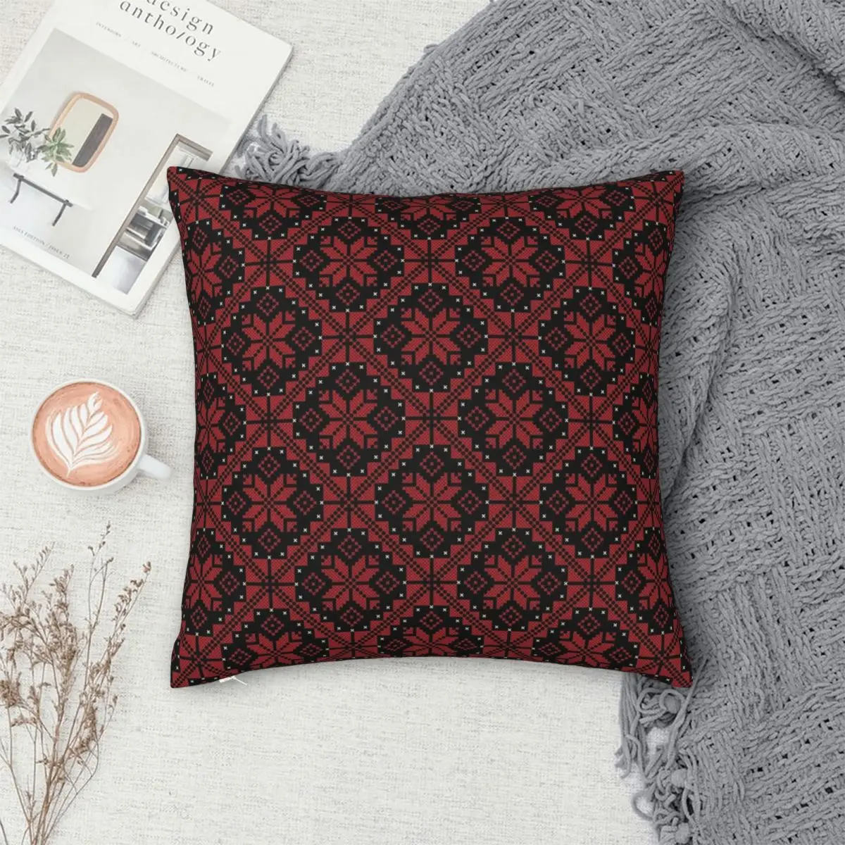 Embroidery Art Pattern Square Pillowcase Polyester Linen Velvet Pattern Zip Decor Throw Pillow Case Home Cushion Case