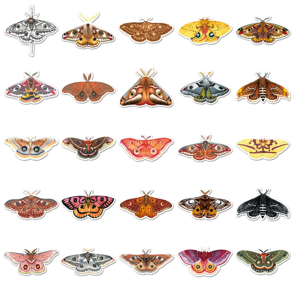 50pcs Moth Insect Cartoon Stickers For Scrapbook Suitcase Laptop Phone Case Laptop DIY Craft Supplies Sticker Vintage