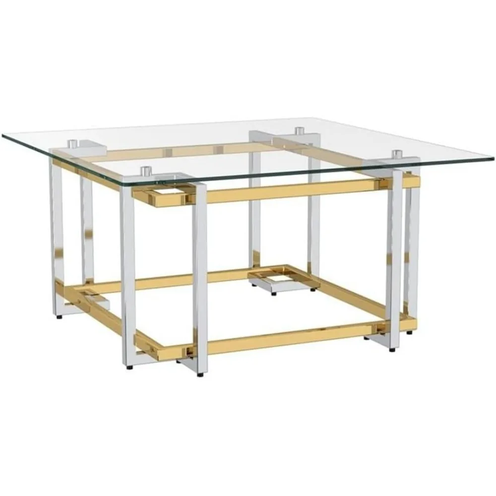 

!nspire Contemporary Square Glass & Metal Coffee Table in Silver & Gold