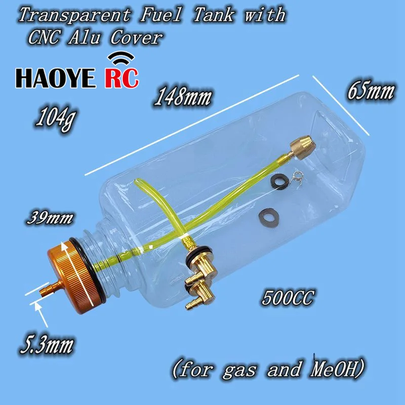 Haoye 1 Pc RC Fuel Tank Transparent Plastic 500ML 730ML CNC Processing Champaign Gold Cap For RC Airplane Model Gas /MeOH Tank