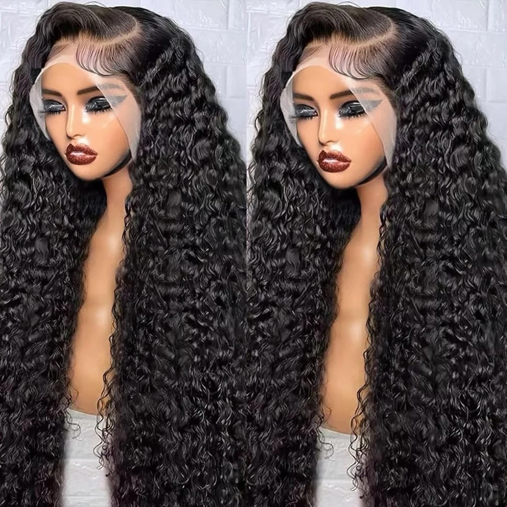 شفاف 250% كثافة المياه Culry كامل الدانتيل الباروكة الأمامية شعر الإنسان 40lnch موجة عميقة 13x4 Hd الدانتيل شعر مستعار أمامي للنساء #2