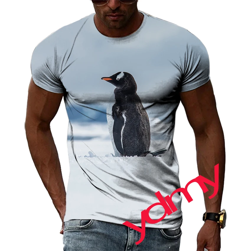 Summer Tide Fashion Penguin Picture Men T-Shirts  Casual 3D Print Tees Hip Hop Personality Round Neck Short Sleeve Tops