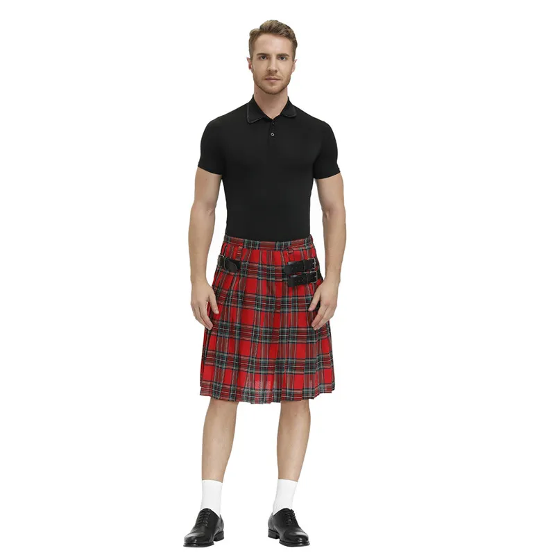 Halloween Scottish Festival Skirt Men's Plaid Pleated Skirt Traditional Plaid Women's Half-Length Pleated Skirt JK Uniform