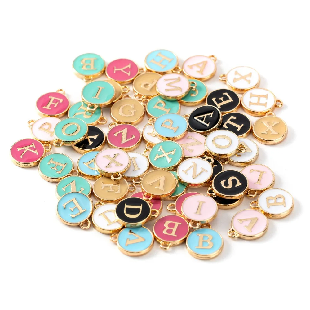 26pcs A-Z Letter Double Sided Drip Oil Enamel Alphabet Initial Letter Charms Pendant Handmade DIY Craft Making Accessories
