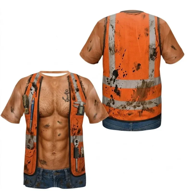 Herren 3D Fake Piraten-Lederweste Muskel-Tattoo-Print Kurzarm-T-Shirt Totenkopf-Grafik-T-Shirt Halloween Cosplay T-Shirts – Detail 10