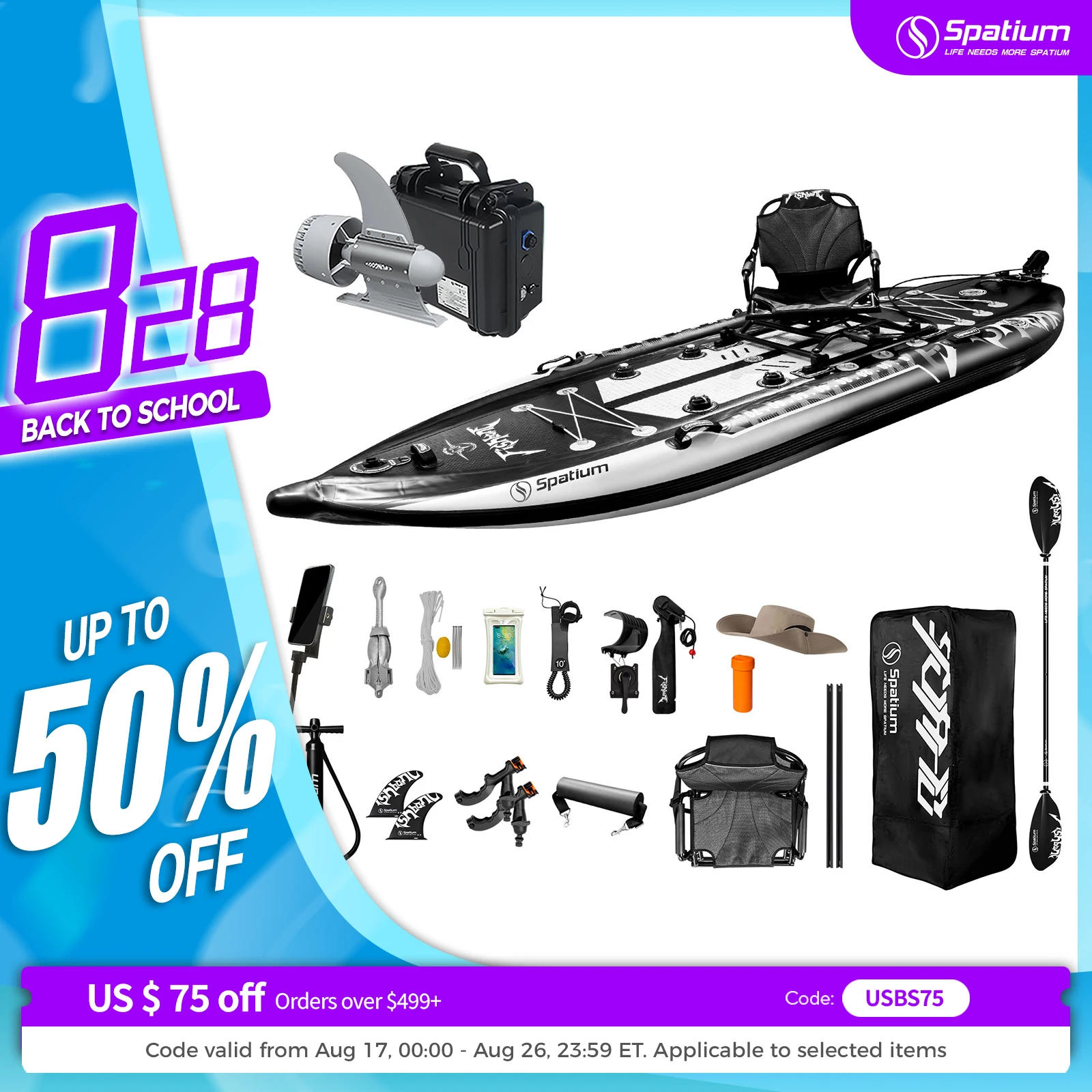 Spatium Fishing Paddle Board, aufblasbares Stand-Up-Paddle-Board mit elektrischer Finne, Drehbarem Sitz, Angelkajak, Angelboot für Erwachsene