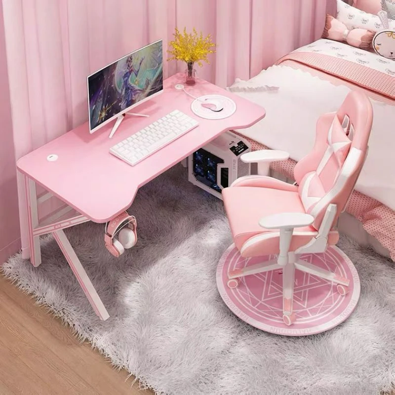 Pink Gaming Desk Girls Study Desk Laptop Table Computer Table Chair Live Gamer Home Live Desks Bedroom Desktop Gamer Desks Mesa