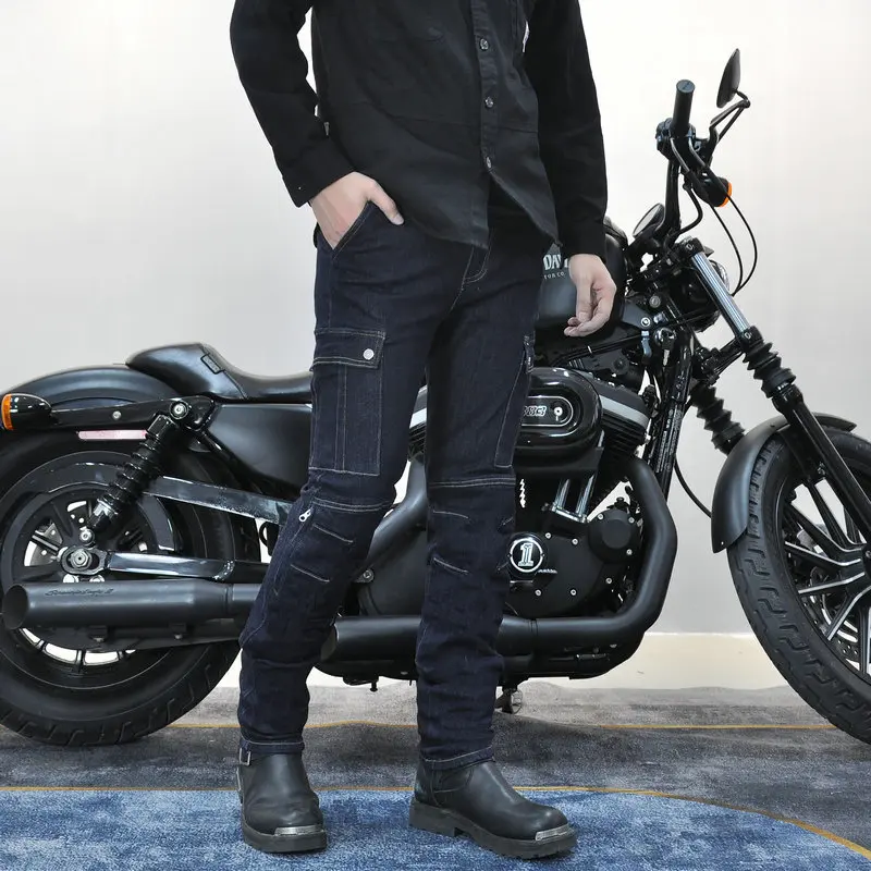 

Unisex Motorcycle Jeans CE Protective Retro Slim Fit Anti-Fall Biker Pants Casual Off-Road Riding Pants for Men Women
