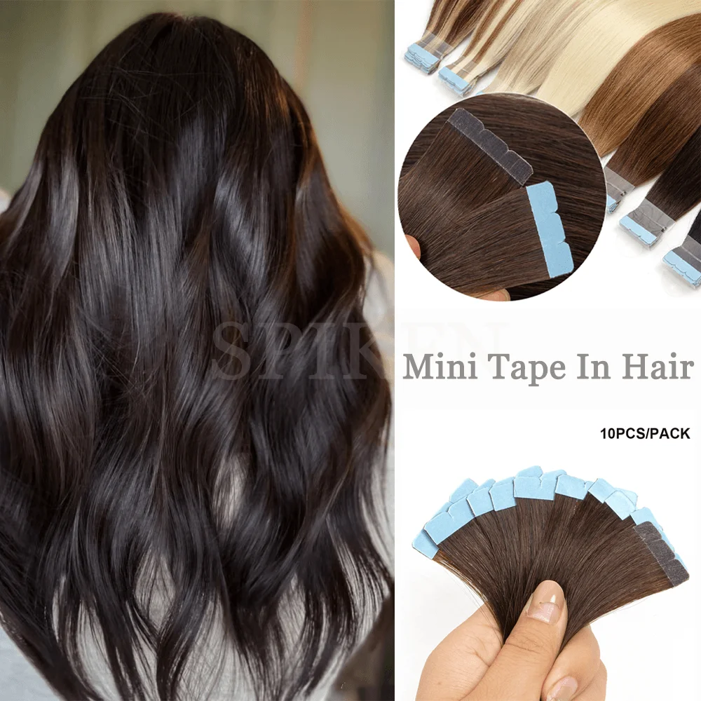 

Шоколадно-коричневая мини-лента для наращивания человеческих волос, прямые 12-24 дюйма, микролента для волос, 10 шт./упак., бесшовные клейкие накладки для волос