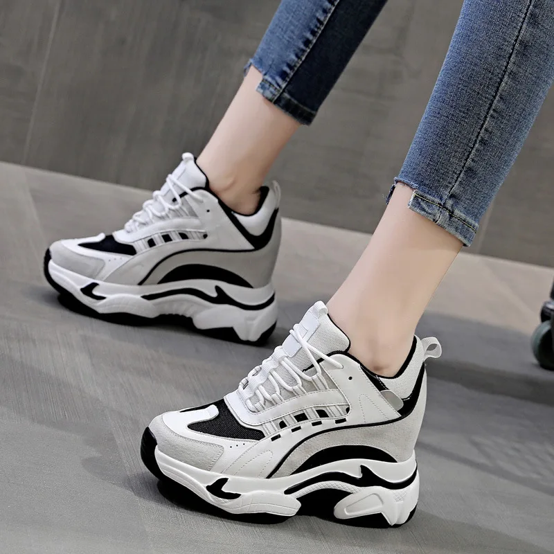 

New Women Thick sole adds height Casual Comfortable Tenis Sneakers Lace-up Sports Sneakers Lace-up Sports Sneakers Size 35-40