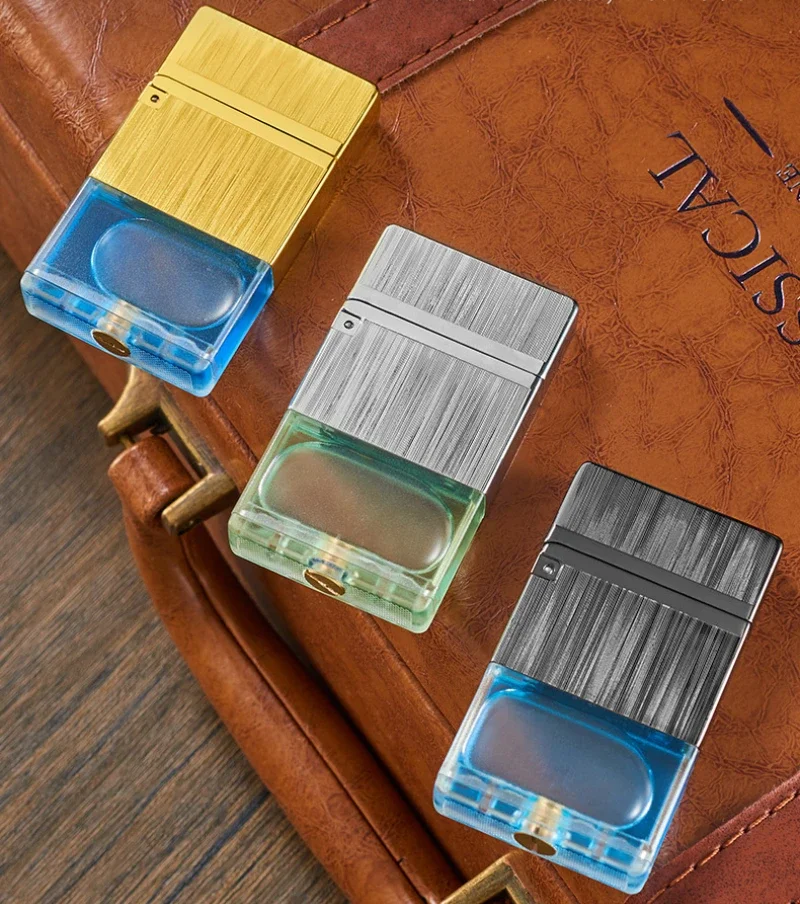 Creative Clear Fuel Tank Lighter, Metal, Open Lid Crisp, Antique Grinding Wheel Cotton Oil Lighter, Fashion Gift for Men - Image 5