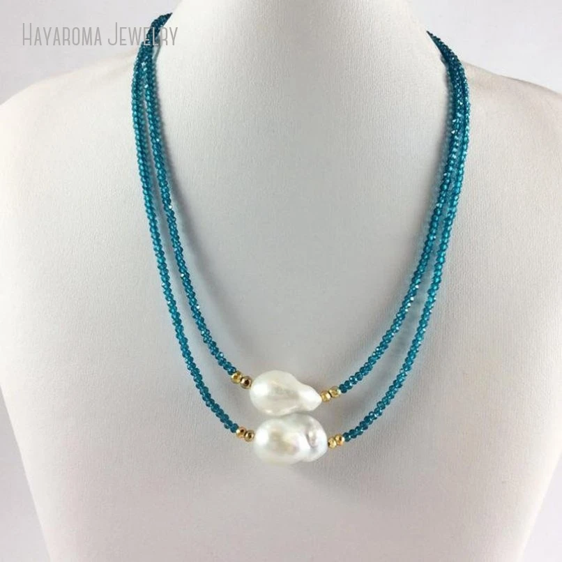 10Pcs Mystic London Blue Quartz Princess Necklace With Golden Pyrites And Freshwater Baroque Pearl