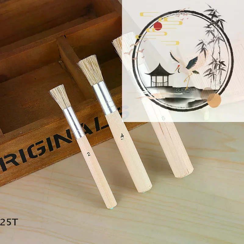3PCS Set Wooden Stencil Brush Chalk Paint Natural Pure Hog Bristle brush Round