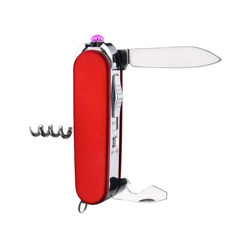 Men and Women Multifunctional Self-defense Outdoor Survival Dual Arc USB Charging Innovation USB Dual Arc Lighter with A Knife
