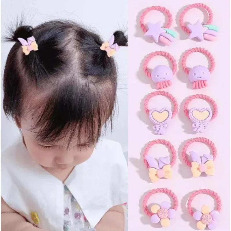 5-Loop Floral Hair Ties for Girls, 10 Pack Soft Stretch Non-Slip Ponytail Holders, Hypoallergenic No-Damage Elastics