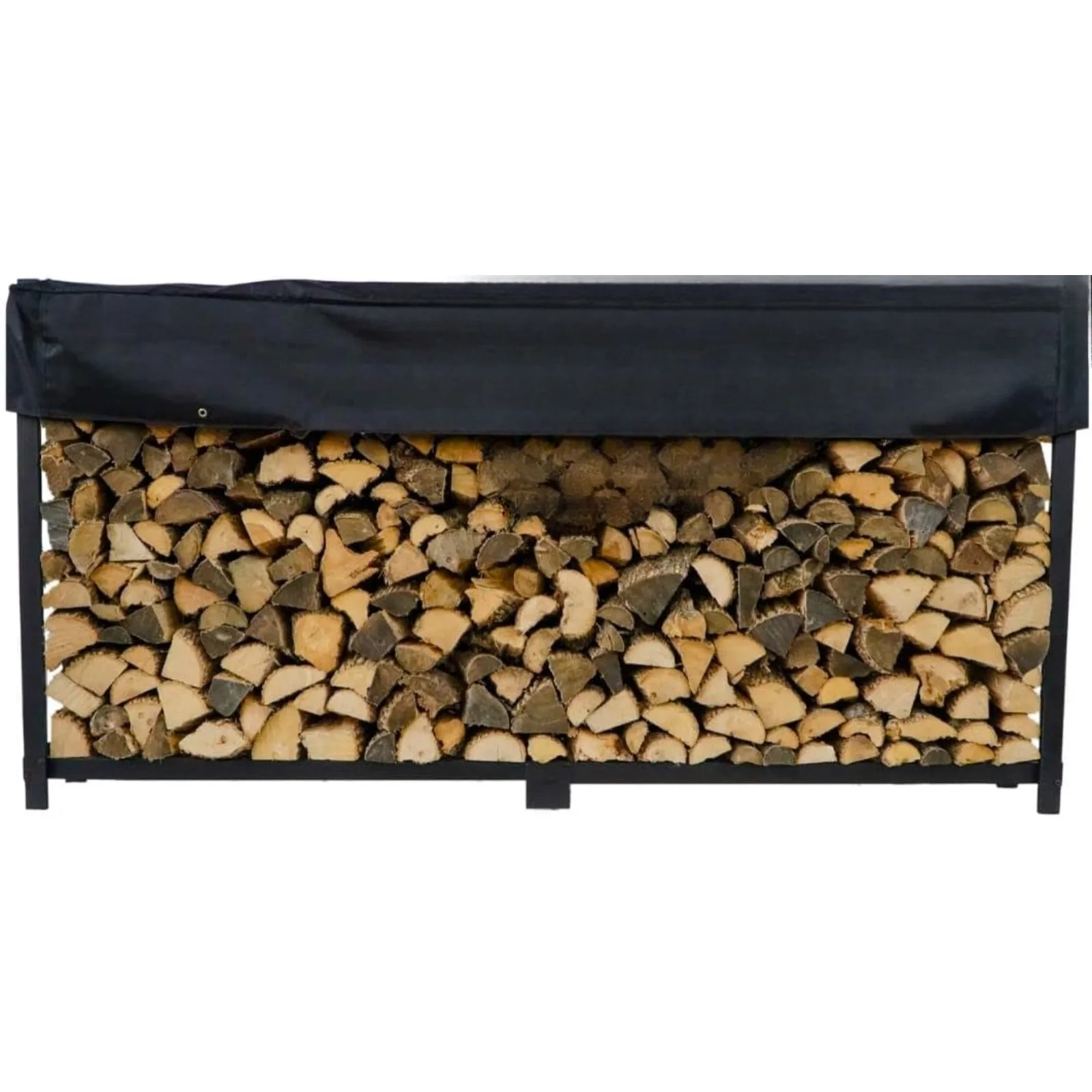 

US 10 Foot Black Firewood Log Rack With Optional Seasoning Cover - Made In The USA - Lifetime Structural