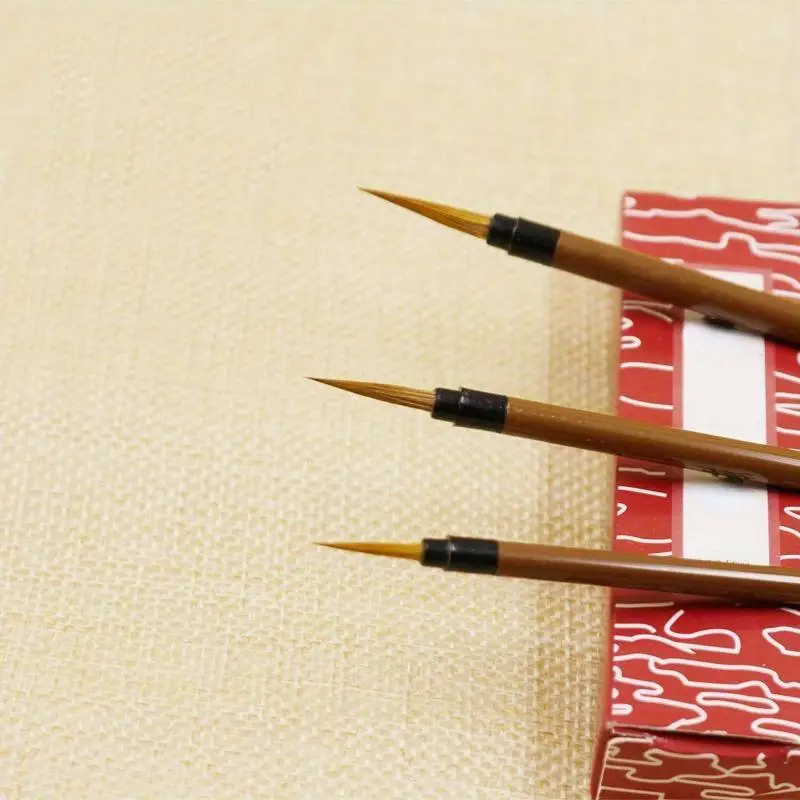 3Pcs Set S M L Brown Hook Line Fine Paint Brush Chinese Calligraphy Brush Pen