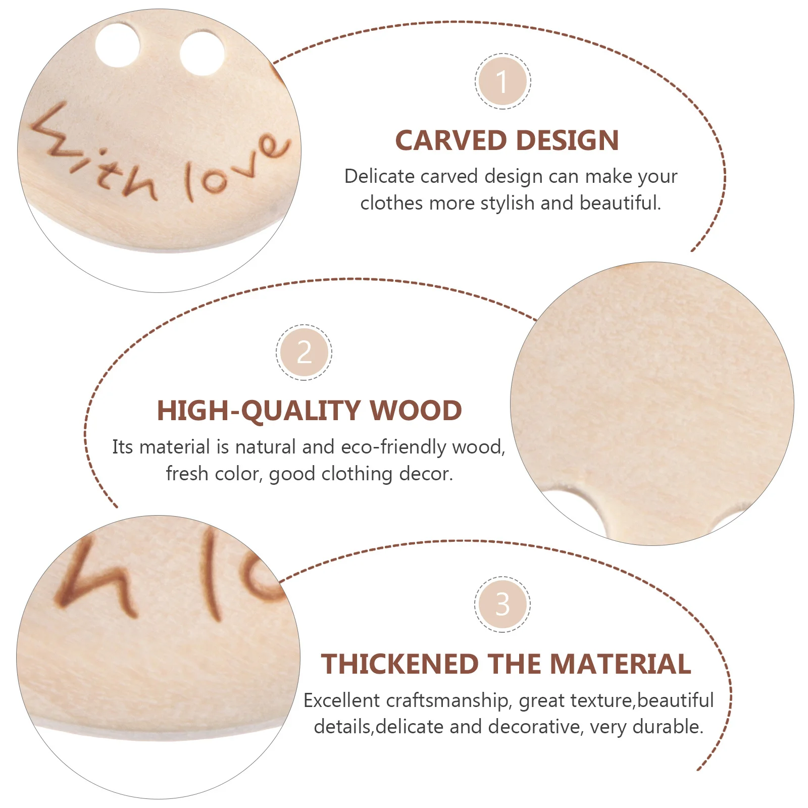 

100Pcs Love Wooden Buttons Carved Decorative DIY Clothes Buckles Handmade Accessories Durable Natural Wooden Buckles