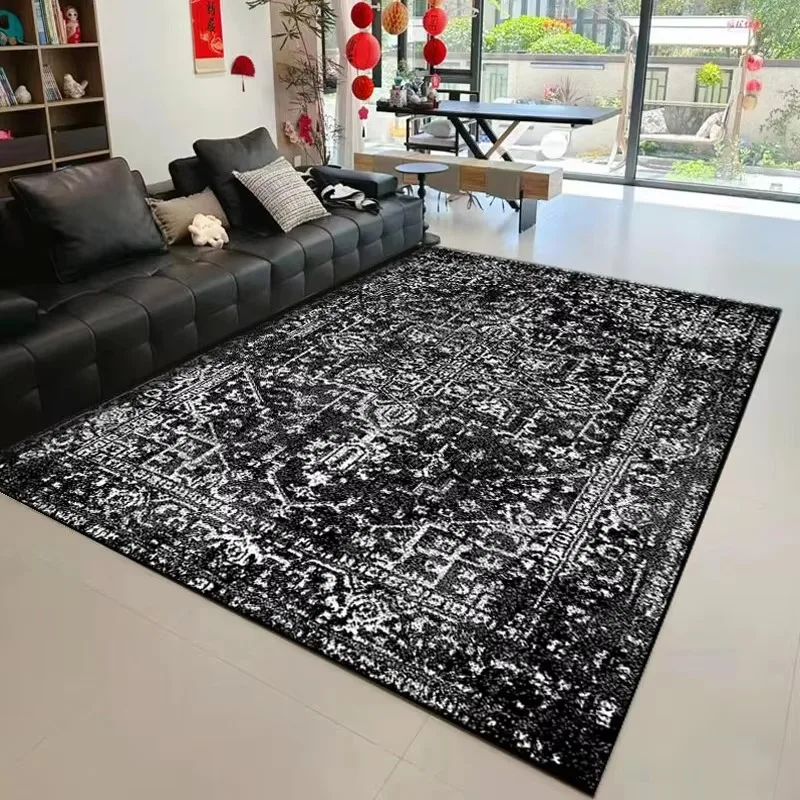 VIKAMA Vintage Black and Gray Distressed Rug—Durable and Machine-Washable for Bedrooms, Clubs, and Hallways—Home Decor