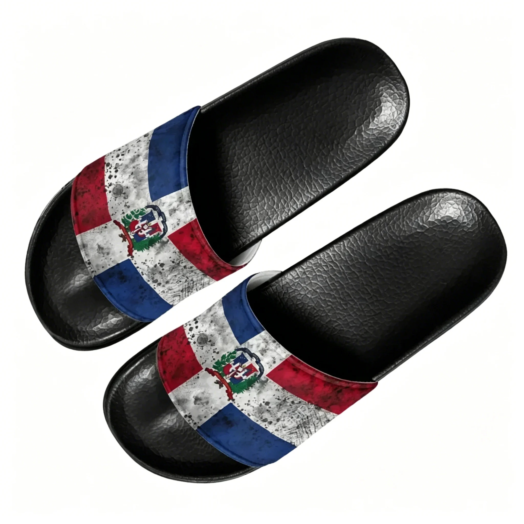 

Dominican Republic Flag Comfortable Outdoor Sandals Black Soft Fashion Casual Beach Walking Shoes High Quality Hotel Slippers