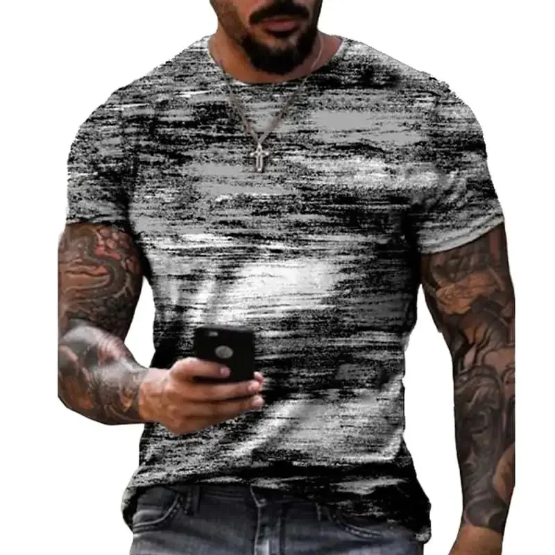 Summer Horizontal Stripe 3D Print Men's T Shirt Streetwear O Neck Loose Short Sleeve Top Casual Loose T Shirt Clothing For Men