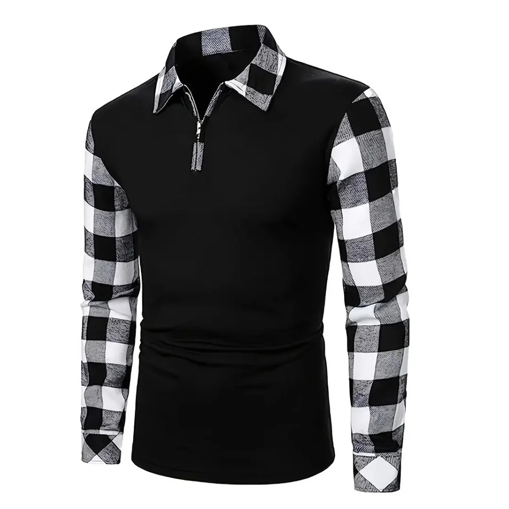 Retro Plaid Shirt, Men\'s Casual V-Neck Pullover Long Sleeve Rugby Shirt For Winter Fall, Men\'s Clothing