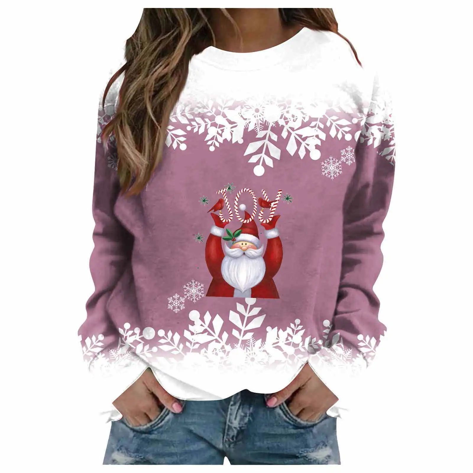 

Women Loose Long Sleeve Casual Santa Claus Print Pullover Spring Autumn Fashion Christmas Streetwear