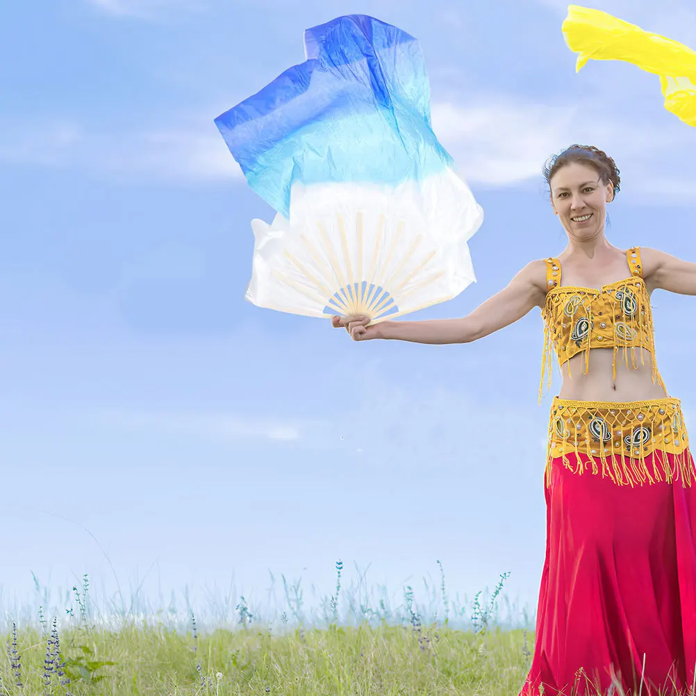 

Dance Fan Large Folding Durable Wood Cloth Colorful Hand Fan for Belly Dance Practice Performance Dancing Fans