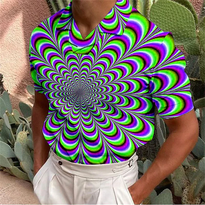 Vertigo Men's Polo Shirt Printing Hypnotic Graphic Visual 3d Printing Summer Fashion Male Casual Short Sleeve Tops Lapel Tee