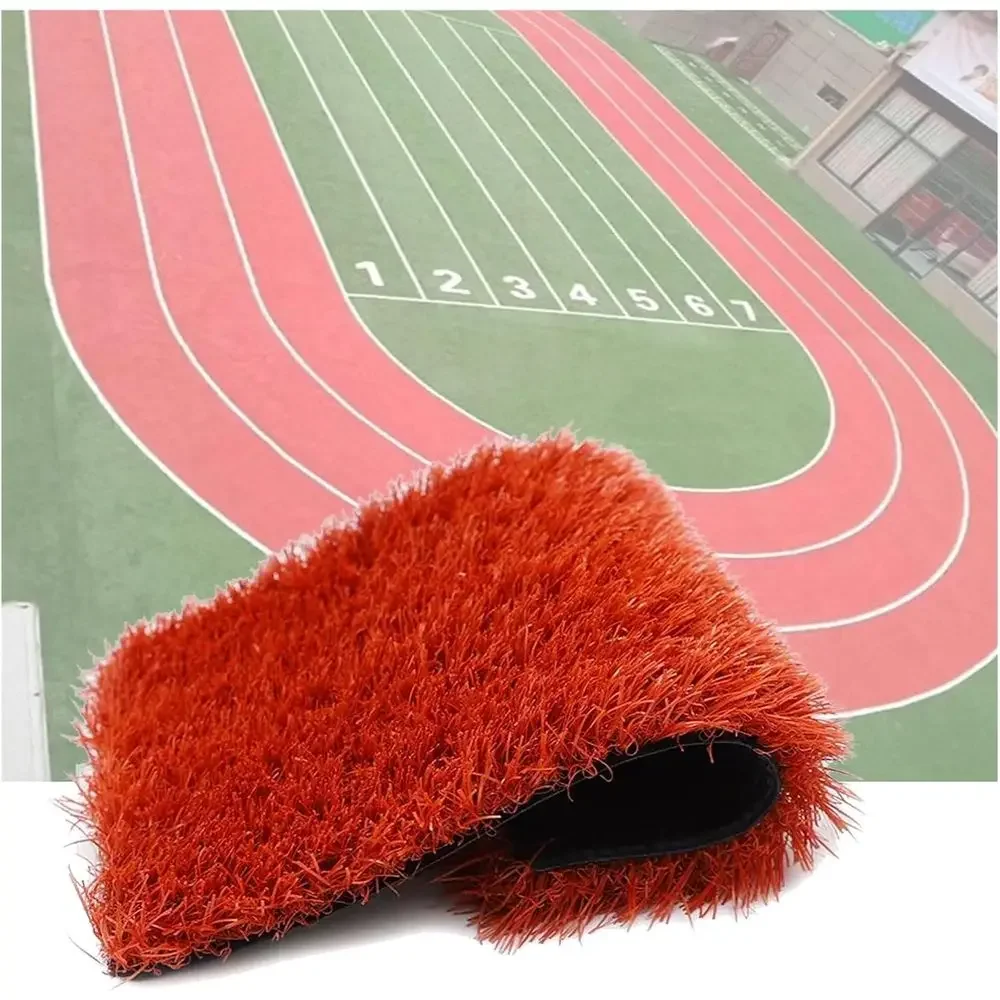 High-Density Patio Artificial Grass with Drainage, UV-Resistant for Garden and Pet Areas (Red, 4.9x16.4ft)