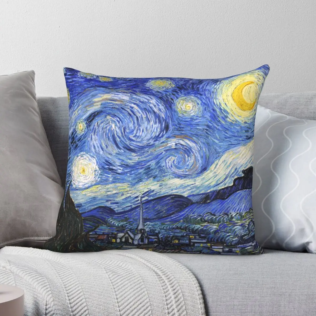 

Starry Night Square Pillowcase Polyester Linen Velvet Pattern Zip Decor Sofa Cushion Cover
