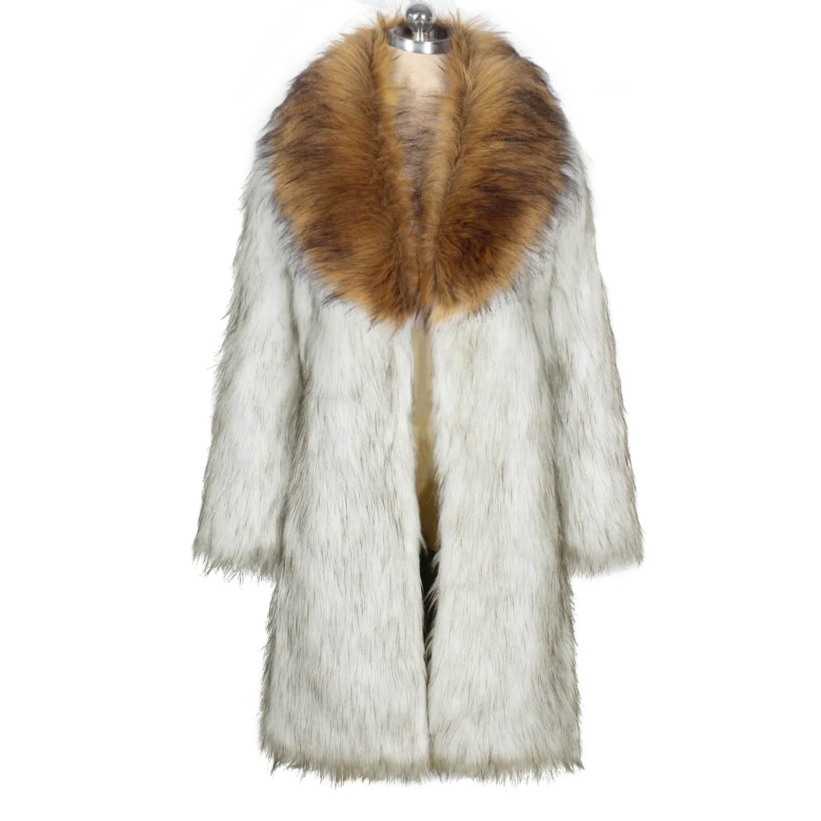 เสื้อคลุมคาร์ดิแกนสตรีทแวร์แต่งขนเฟอร์เทียม  แบบเปิดด้านหน้า ความยาวปานกลาง  ทรงโอเวอร์โค้ท  หรูหรา  ไซส์ใหญ่  ทรงพอง