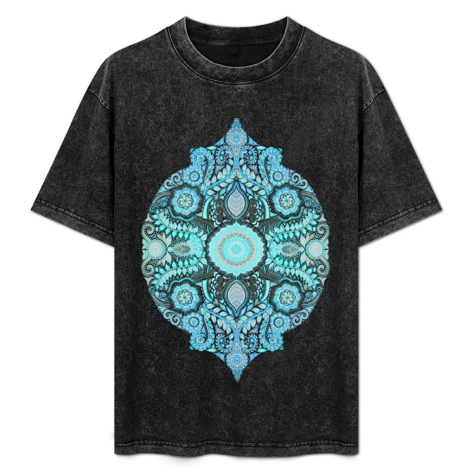 Through Ocean & Sky - turquoise & blue Moroccan pattern T-Shirt hippie clothes anime tshirt heavyweight t shirts for men